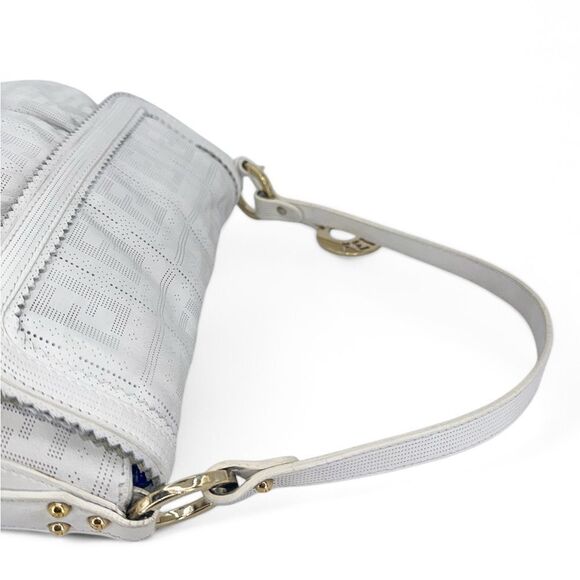 FENDI Chef Hobo White Perforated FF Zucca Logo Calfskin Small Shoulder B… - Picture 7 of 12